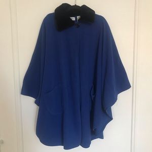 Furry Collar Blue Poncho Sweater